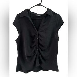 Laundry black short sleeve button down blouse